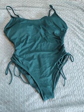 Shade & Shore Forest Green One-Piece Swimsuit with Side Ties